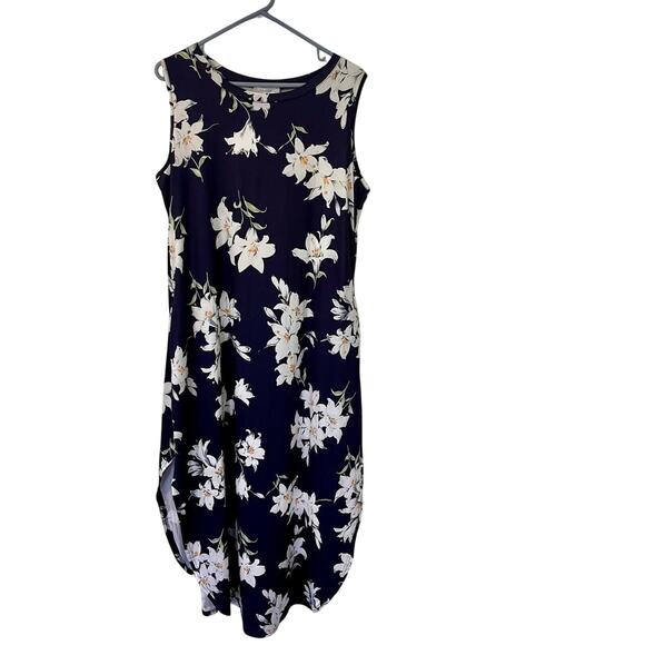 Hount Navy Blue Floral Sleeveless Maxi Dress with Pockets Slits Size XL - Picture 1 of 12